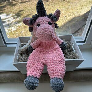 Handmade Crochet Unicorn Plush Snuggler– Easter Toy Nursery Decor
